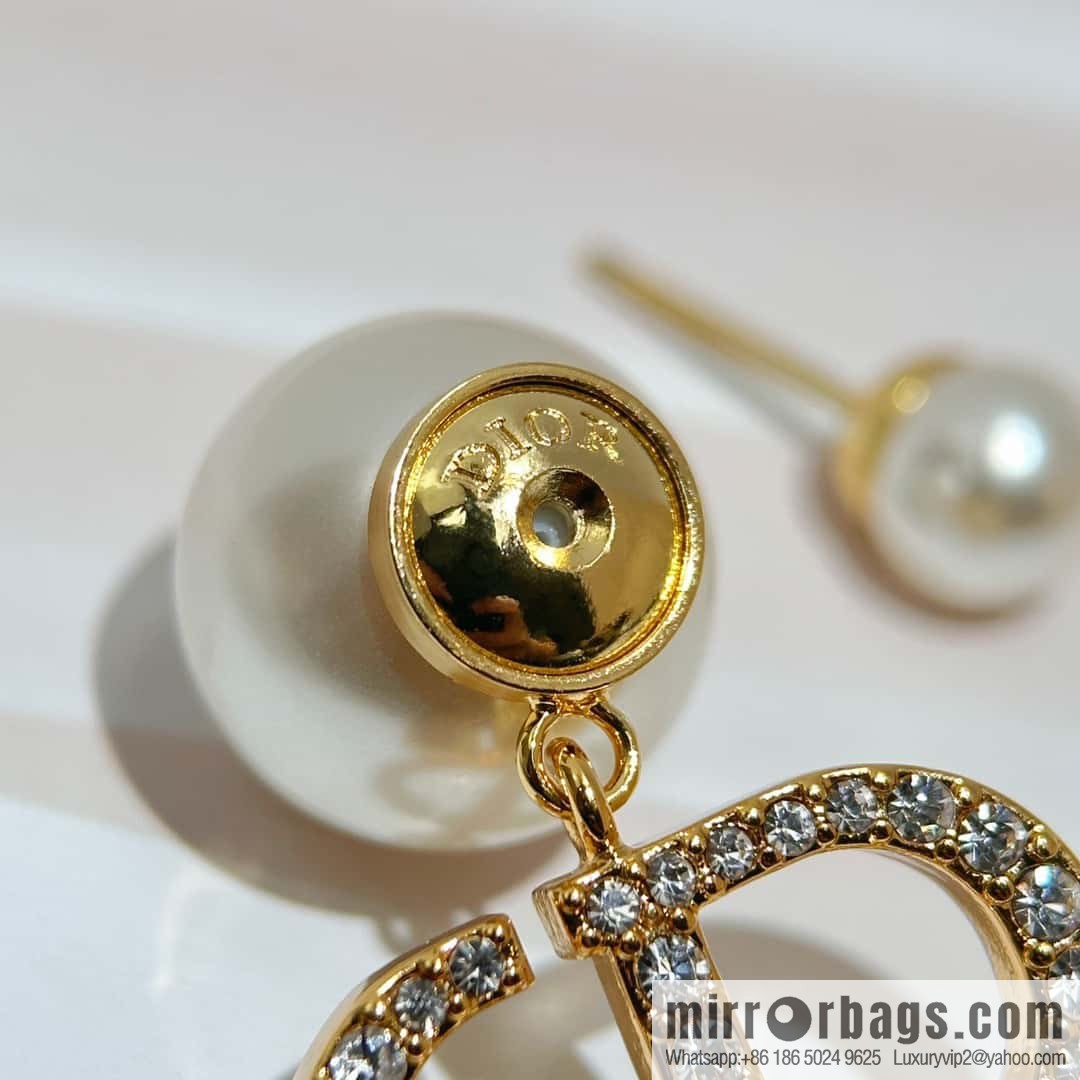 New ☑️ Dior full diamond CD size pearl earrings stud earrings