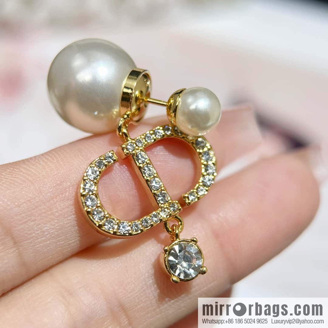 New ☑️ Dior full diamond CD size pearl earrings stud earrings