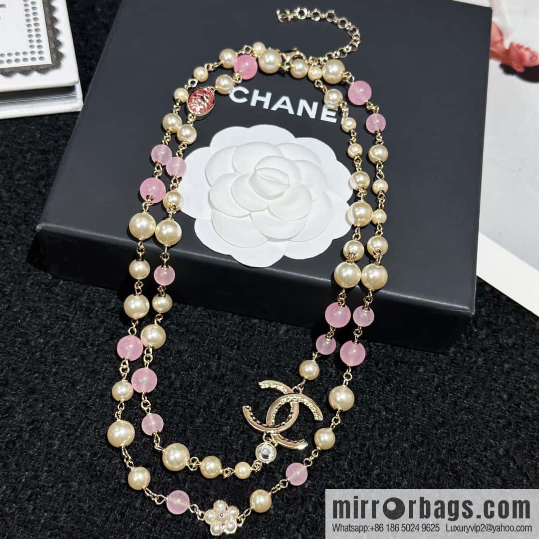 ❗️New ❗️ Chanel necklace sweater chain ☀️ new ☑️ Chanel double c pink bead pearl necklace sweater chain ☀️