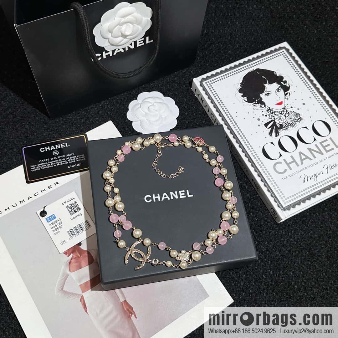 ❗️New ❗️ Chanel necklace sweater chain ☀️ new ☑️ Chanel double c pink bead pearl necklace sweater chain ☀️