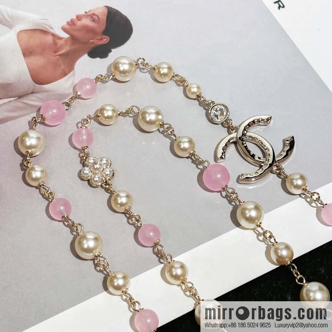 ❗️New ❗️ Chanel necklace sweater chain ☀️ new ☑️ Chanel double c pink bead pearl necklace sweater chain ☀️