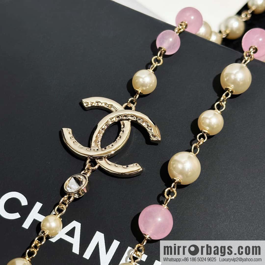 ❗️New ❗️ Chanel necklace sweater chain ☀️ new ☑️ Chanel double c pink bead pearl necklace sweater chain ☀️