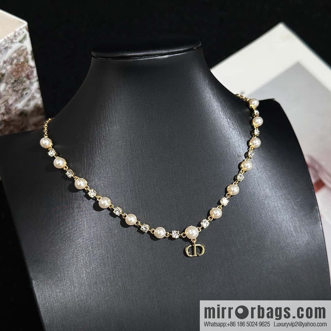 New ☑️ Dior full diamond CD pearl necklace
