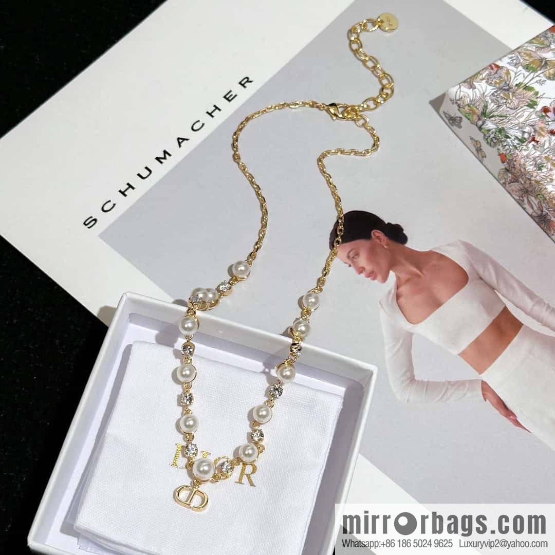 New ☑️ Dior full diamond CD pearl necklace