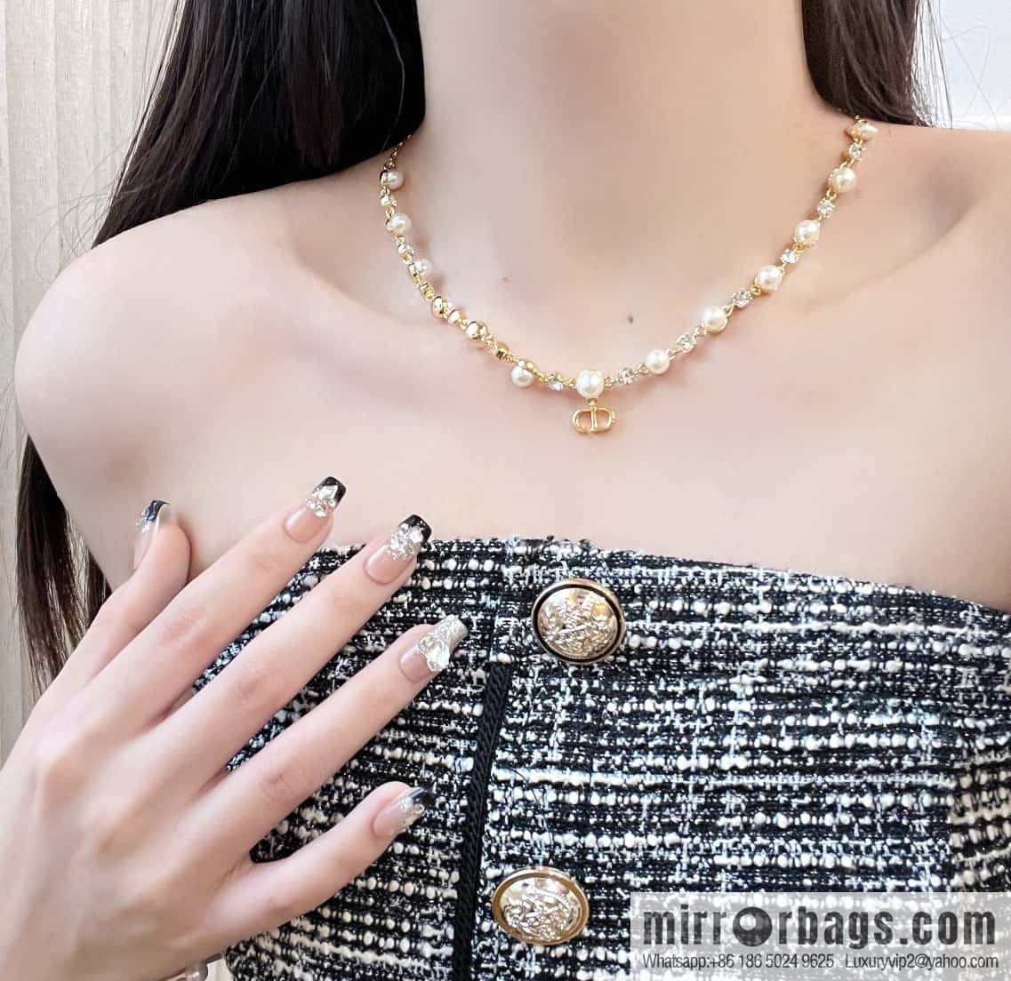 New ☑️ Dior full diamond CD pearl necklace