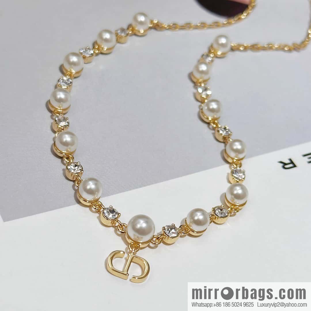 New ☑️ Dior full diamond CD pearl necklace