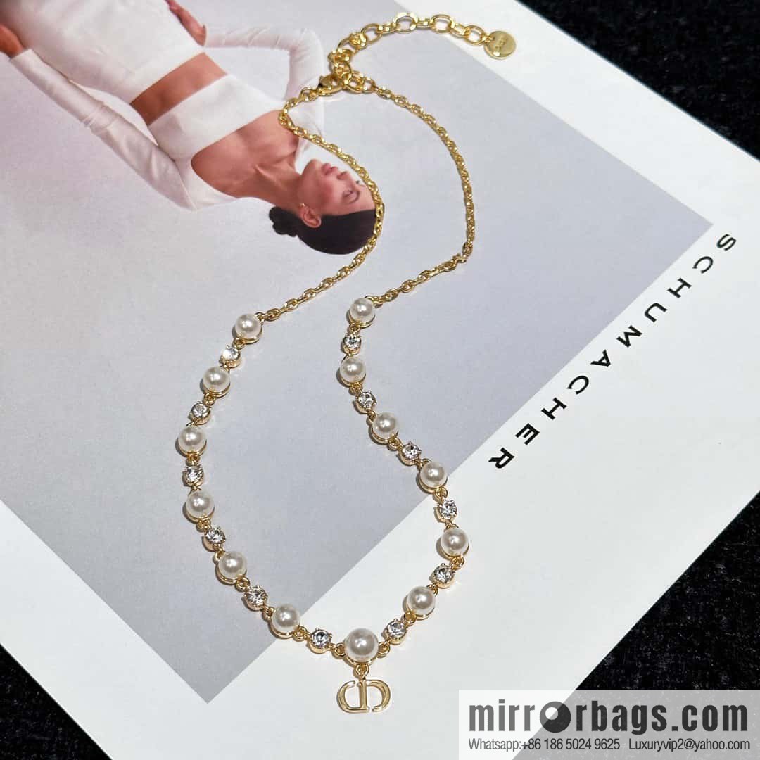 New ☑️ Dior full diamond CD pearl necklace
