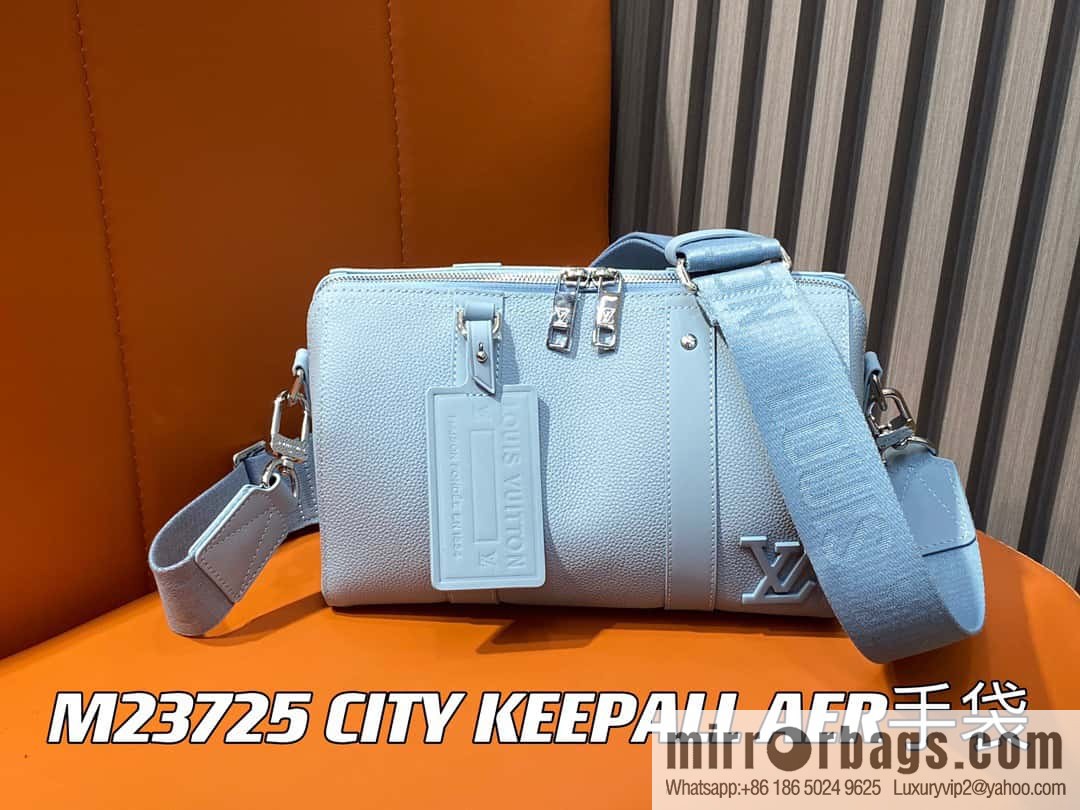 [Boutique‑grade] M23725 light blue, full leather men's bag pillow bag series CITY KEEPALL AER handbag M22486 57082 M23725 City Keepall handbag