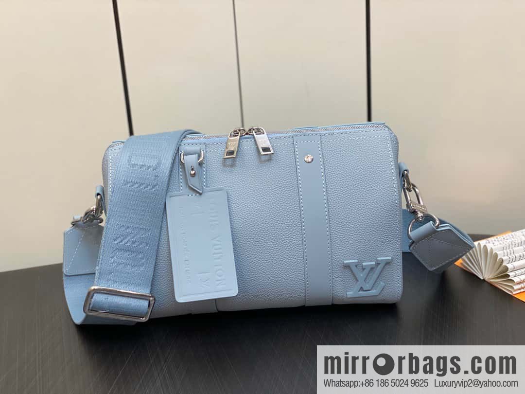 [Boutique‑grade] M23725 light blue, full leather men's bag pillow bag series CITY KEEPALL AER handbag M22486 57082 M23725 City Keepall handbag