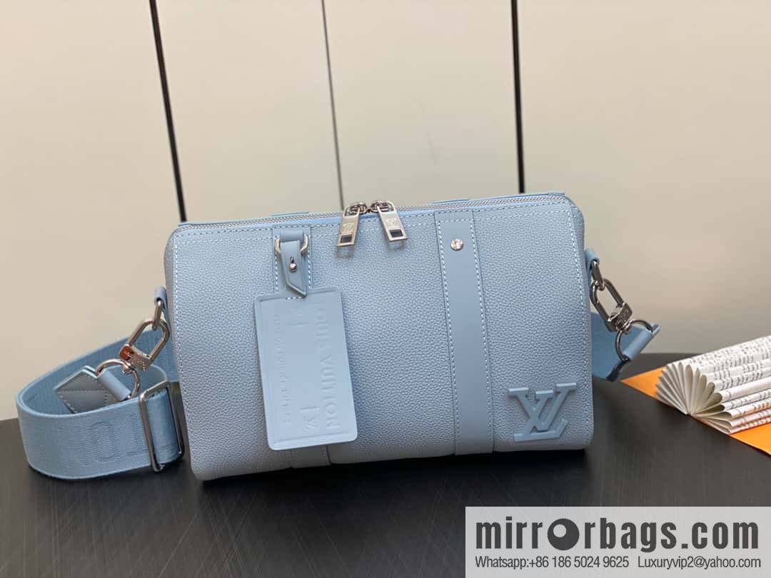 [Boutique‑grade] M23725 light blue, full leather men's bag pillow bag series CITY KEEPALL AER handbag M22486 57082 M23725 City Keepall handbag