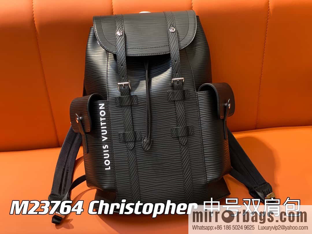 [Premium‑quality] M23764 black letters, full leather epi backpack series Christopher medium backpack M41709