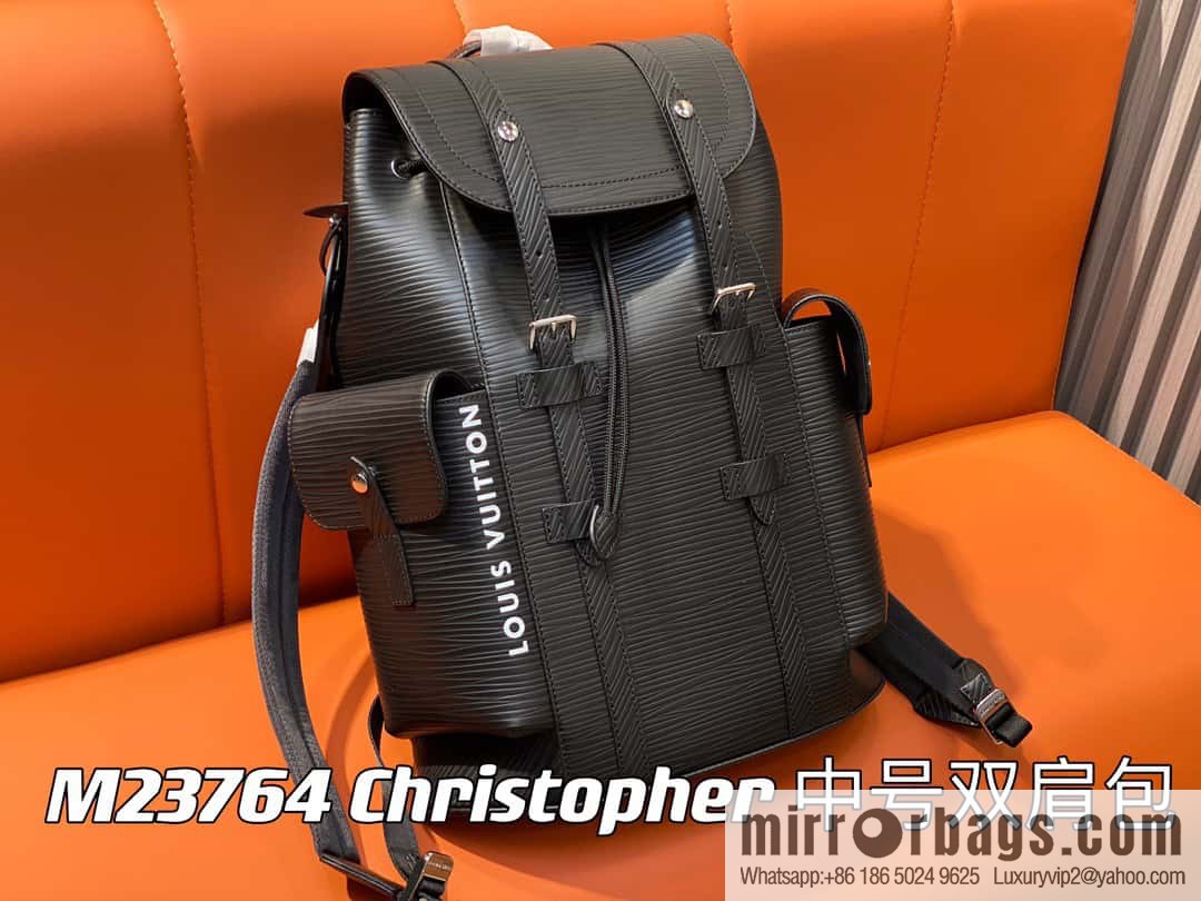 [Premium‑quality] M23764 black letters, full leather epi backpack series Christopher medium backpack M41709