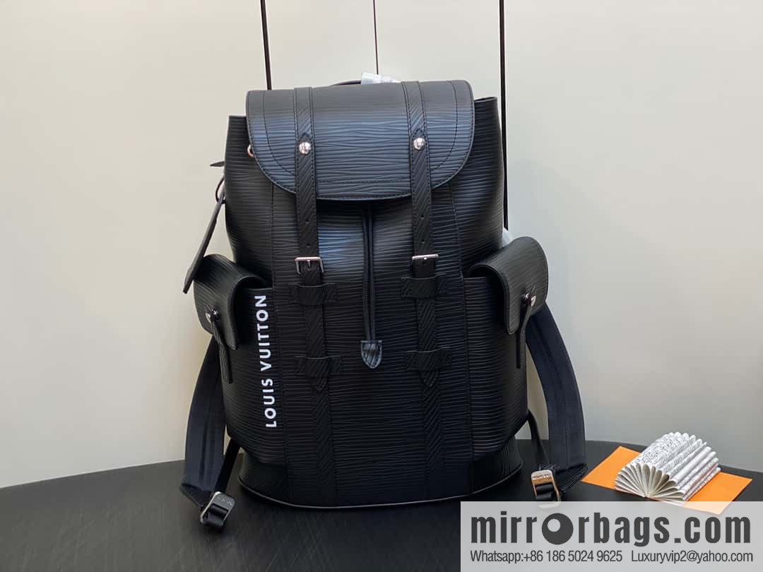[Premium‑quality] M23764 black letters, full leather epi backpack series Christopher medium backpack M41709