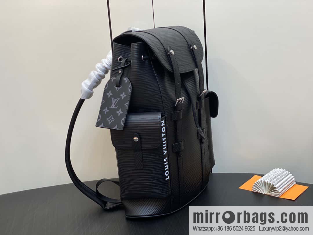 [Premium‑quality] M23764 black letters, full leather epi backpack series Christopher medium backpack M41709