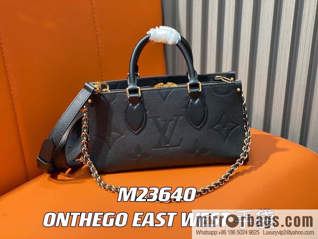 [Premium‑quality] M23640 black full leather embossed square bag series, autumn and winter new ONTHEGO EAST WEST handbag M23698
