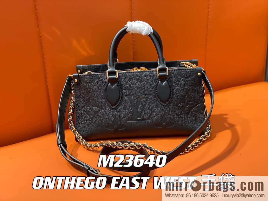 [Premium‑quality] M23640 black full leather embossed square bag series, autumn and winter new ONTHEGO EAST WEST handbag M23698