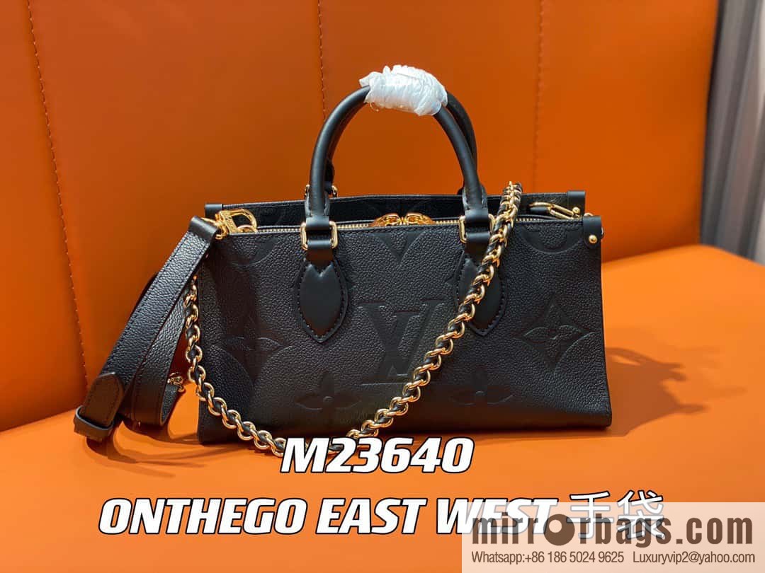 [Premium‑quality] M23640 black full leather embossed square bag series, autumn and winter new ONTHEGO EAST WEST handbag M23698