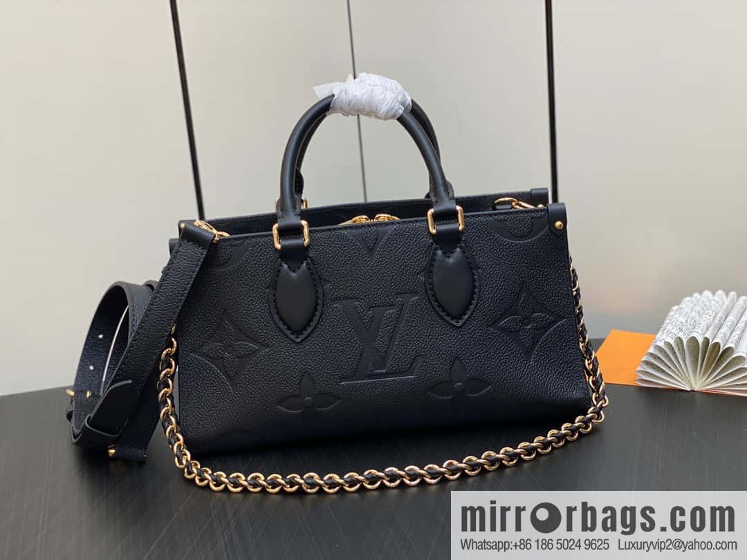 [Premium‑quality] M23640 black full leather embossed square bag series, autumn and winter new ONTHEGO EAST WEST handbag M23698