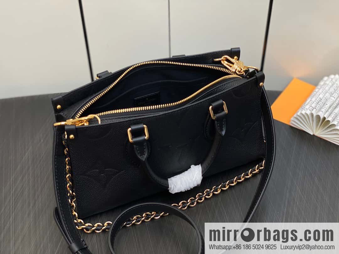 [Premium‑quality] M23640 black full leather embossed square bag series, autumn and winter new ONTHEGO EAST WEST handbag M23698