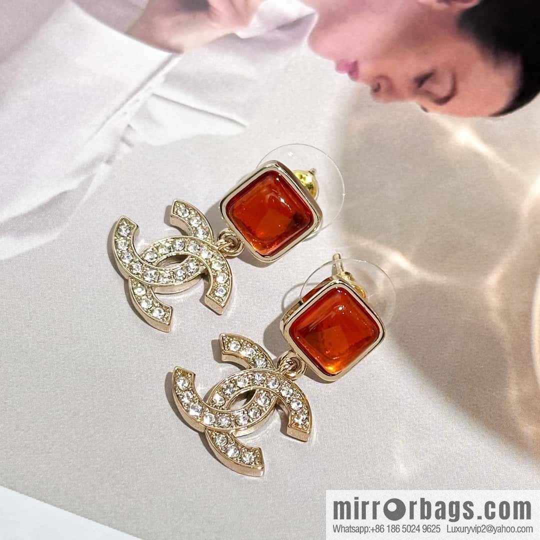 ❗️New ❗️ Chanel stud earrings ☀️ new ☑️ Chanel c2 double c orange gem stud earrings ☀️