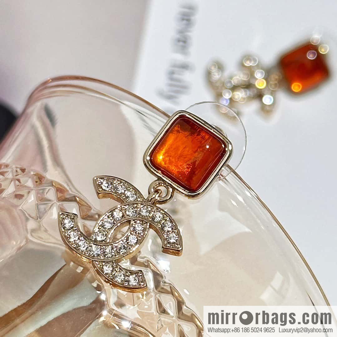 ❗️New ❗️ Chanel stud earrings ☀️ new ☑️ Chanel c2 double c orange gem stud earrings ☀️