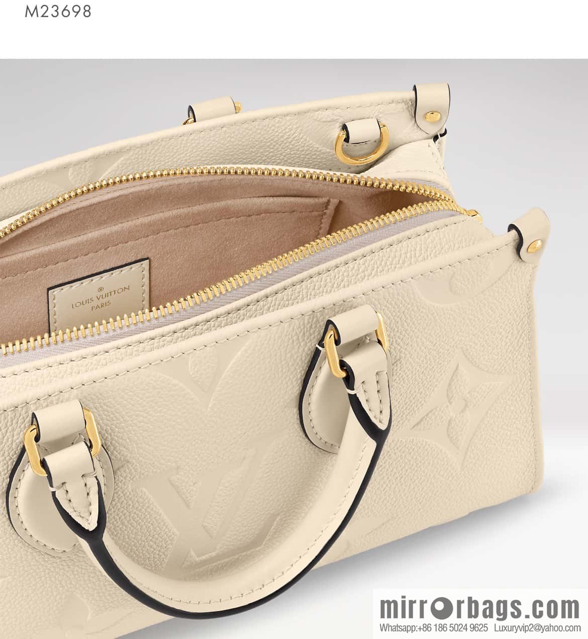 [Boutique‑grade] M23698 meters white, full leather embossed square bag series, autumn and winter new ONTHEGO EAST WEST handbag M23640