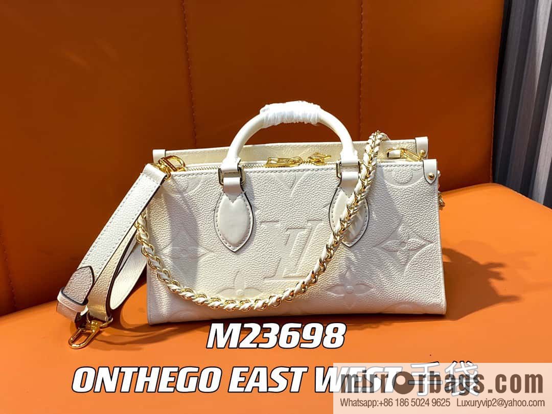 [Boutique‑grade] M23698 meters white, full leather embossed square bag series, autumn and winter new ONTHEGO EAST WEST handbag M23640