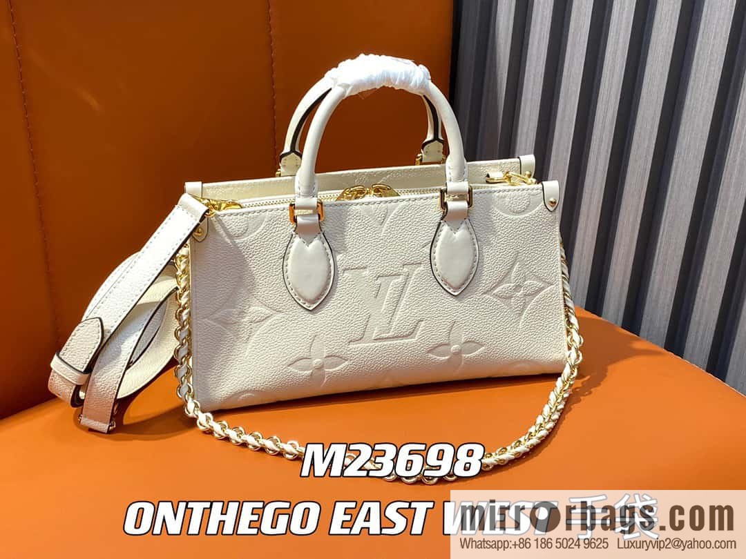 [Boutique‑grade] M23698 meters white, full leather embossed square bag series, autumn and winter new ONTHEGO EAST WEST handbag M23640