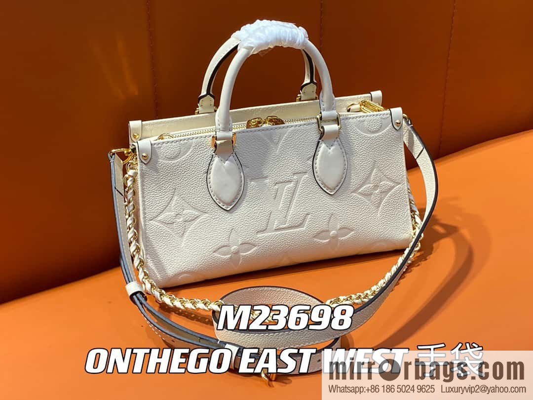 [Boutique‑grade] M23698 meters white, full leather embossed square bag series, autumn and winter new ONTHEGO EAST WEST handbag M23640