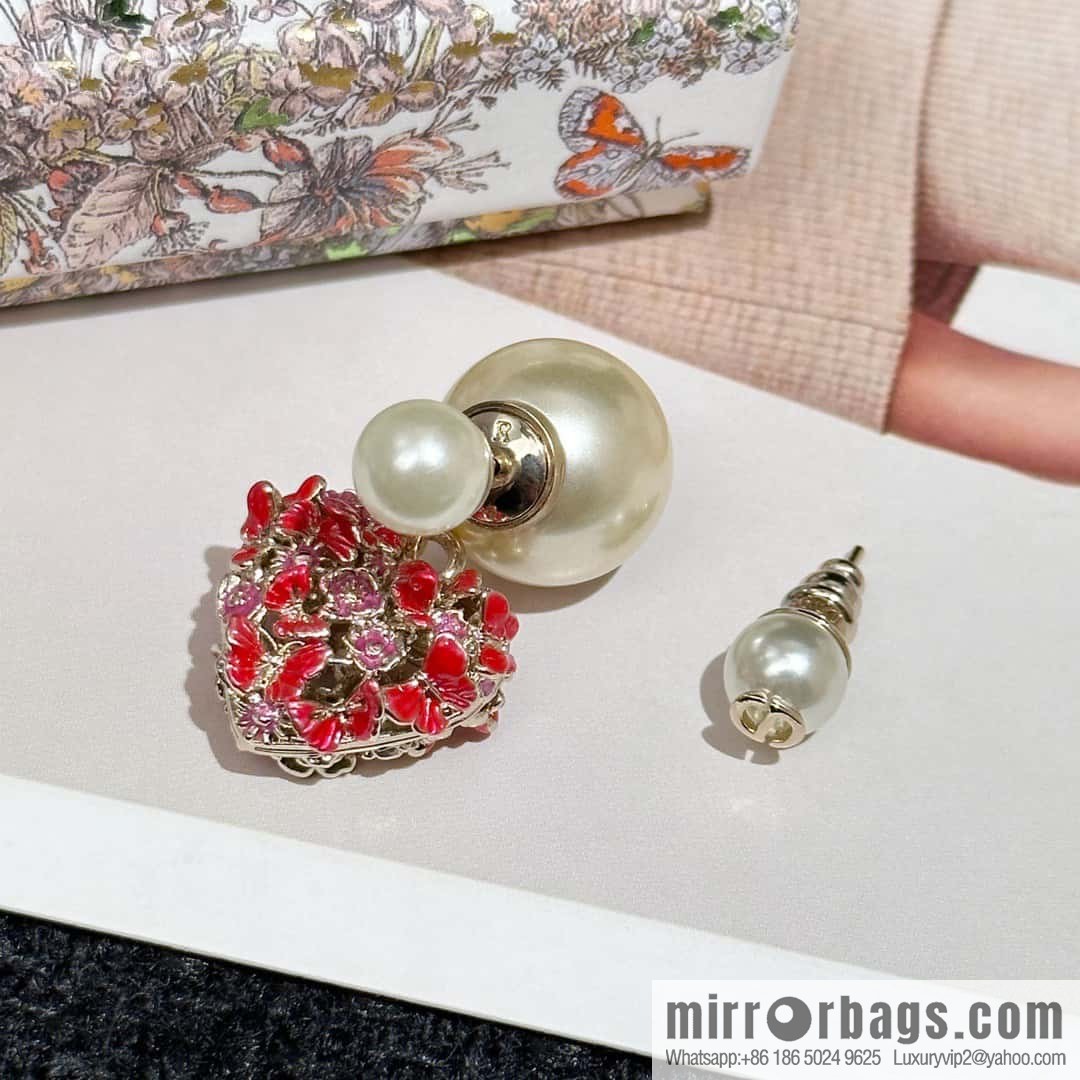 New ☑️ Dior size pearl peach heart love stud earrings
