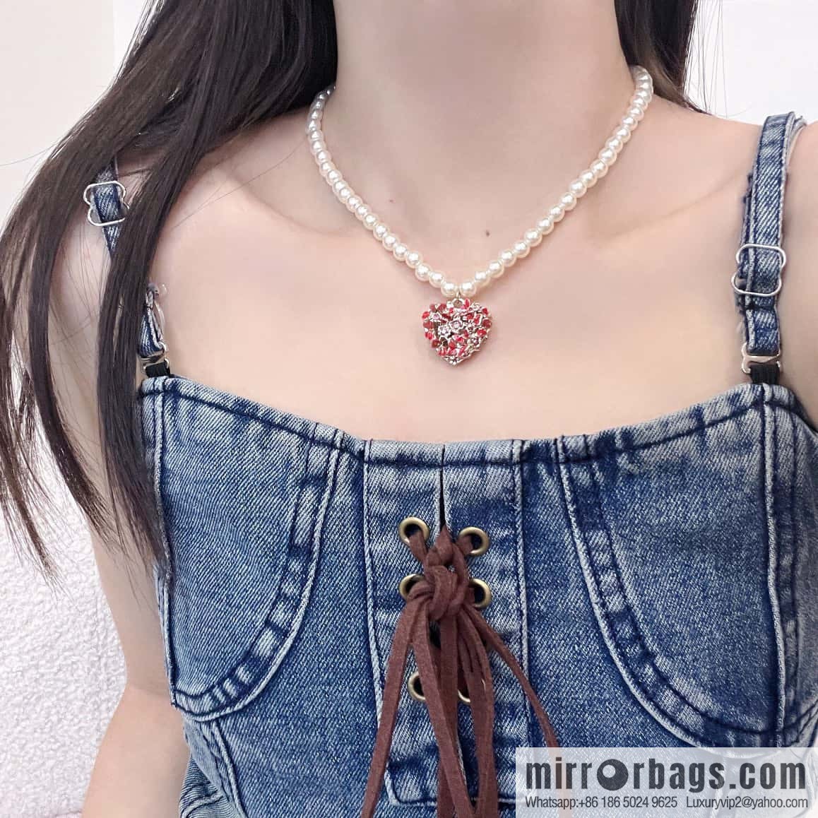 New ☑️ DIOR pearl peach heart love pearl necklace