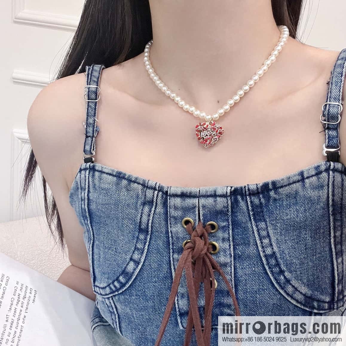 New ☑️ DIOR pearl peach heart love pearl necklace