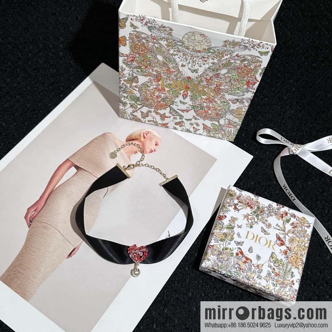 New ☑️ DIOR pearl peach heart love black rope necklace