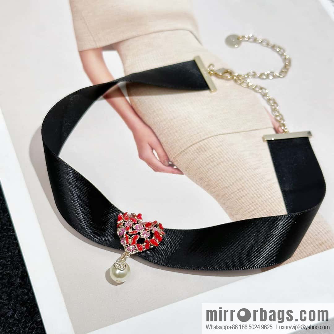 New ☑️ DIOR pearl peach heart love black rope necklace