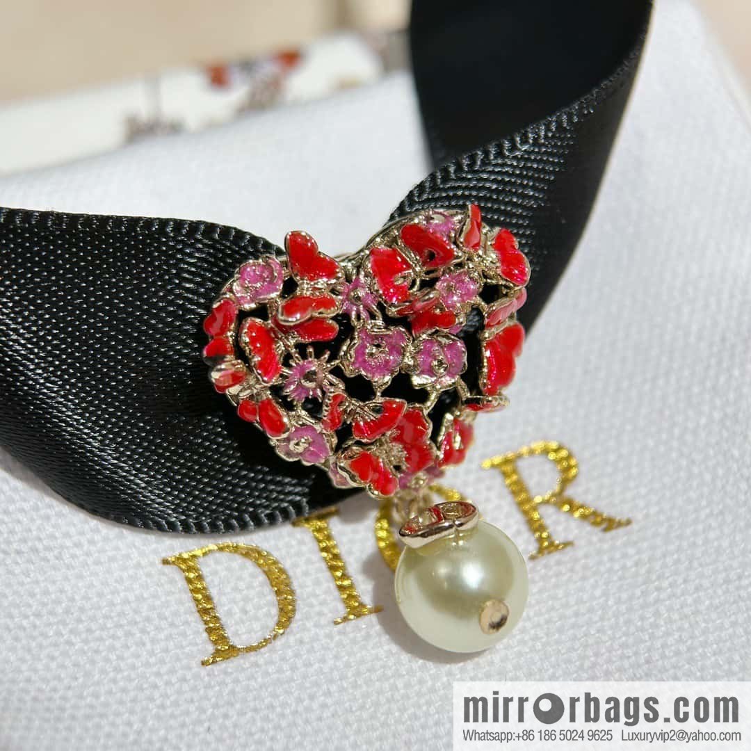 New ☑️ DIOR pearl peach heart love black rope necklace