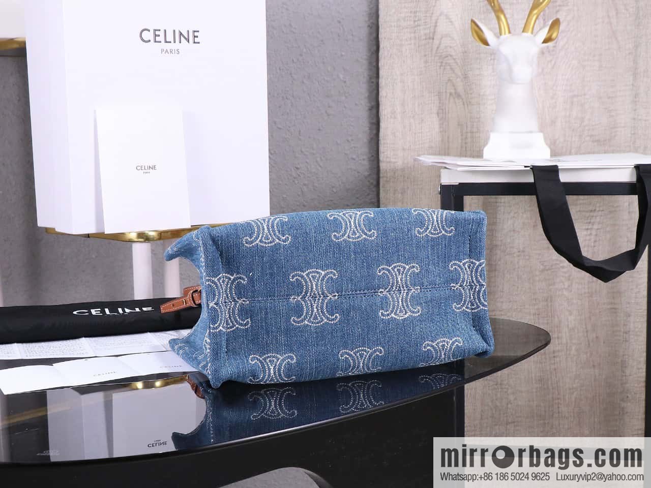 [Premium quality, original leather] CELIN-E 23s summer | CABAS THAIS denim embroidery fabric cow leather (fabric) handbag, model: 199162