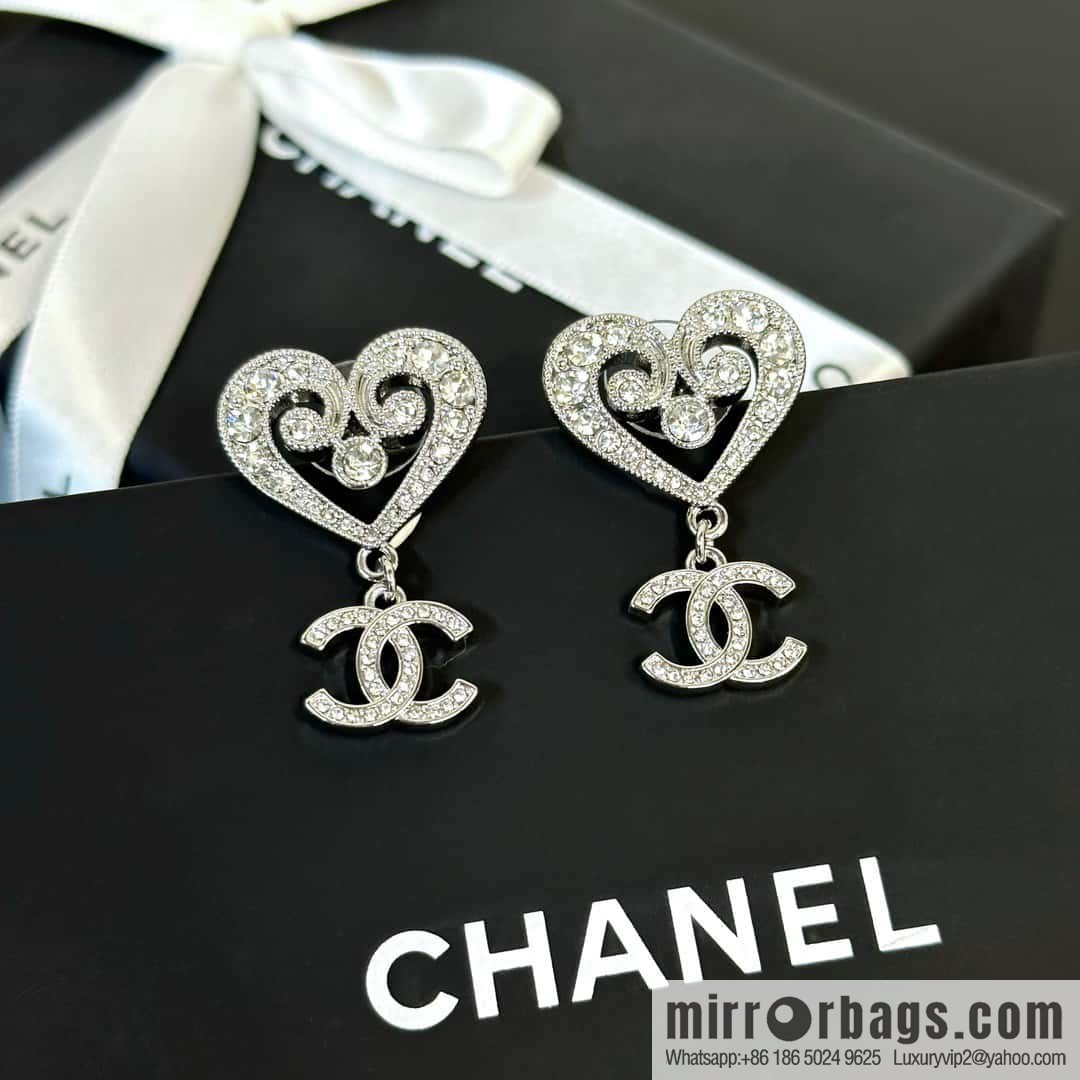 ☀️New ☑️ chanel c2 double c full diamond peach heart love earrings