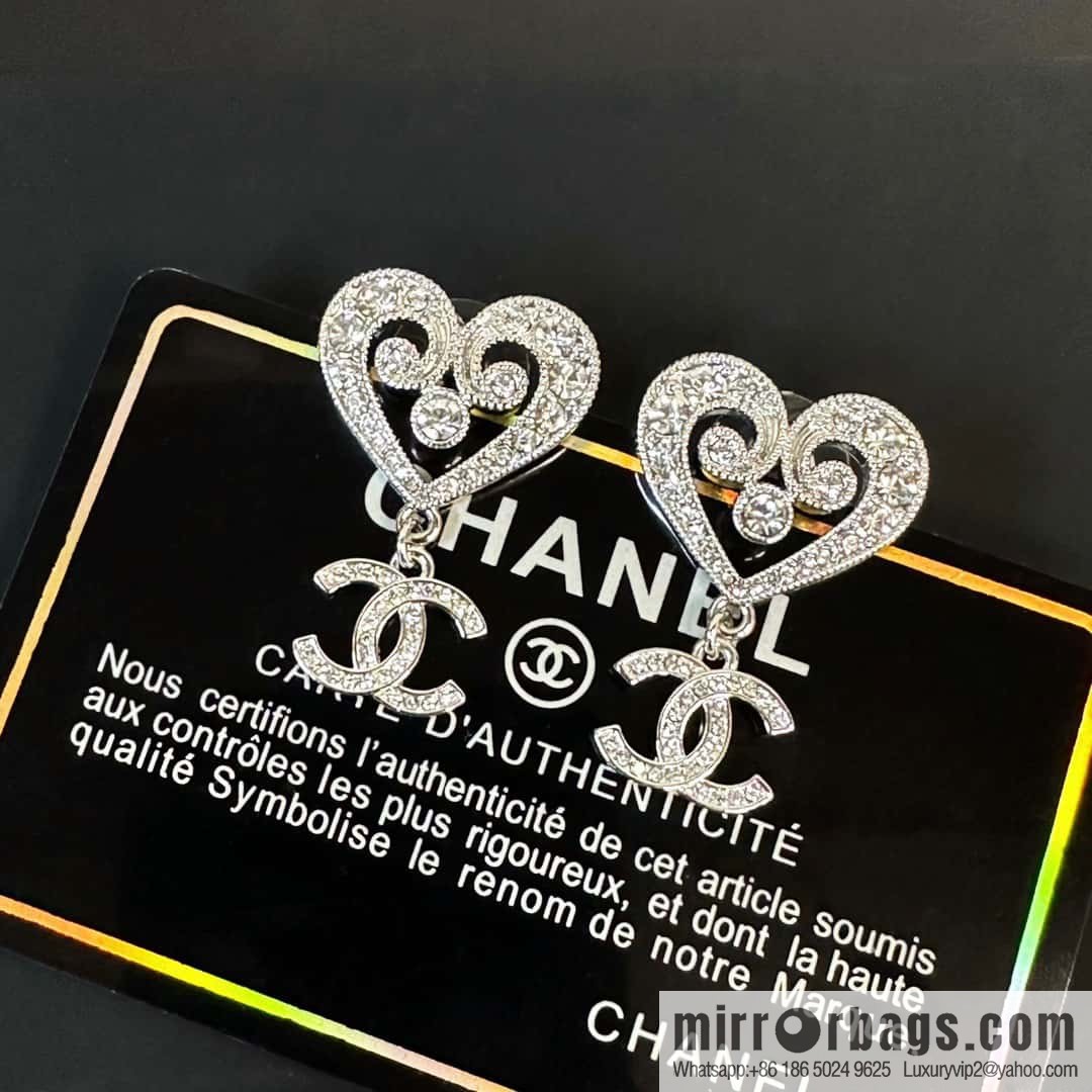 ☀️New ☑️ chanel c2 double c full diamond peach heart love earrings