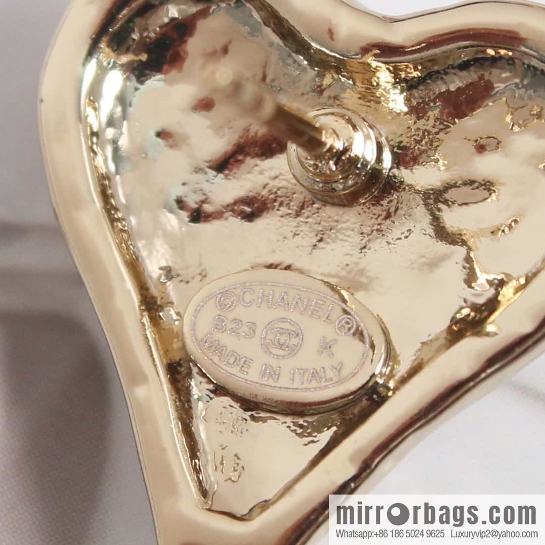☀️New ☑️ chanel c1 double c drip oil peach heart love earrings earrings ☀️