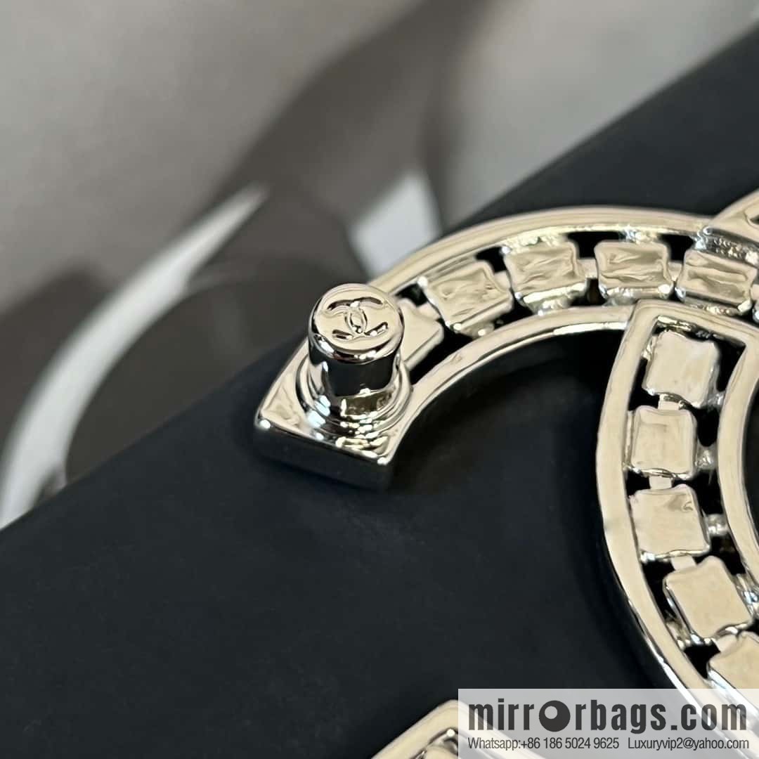 New, Chanel Silver Double C Full Diamond Brooch