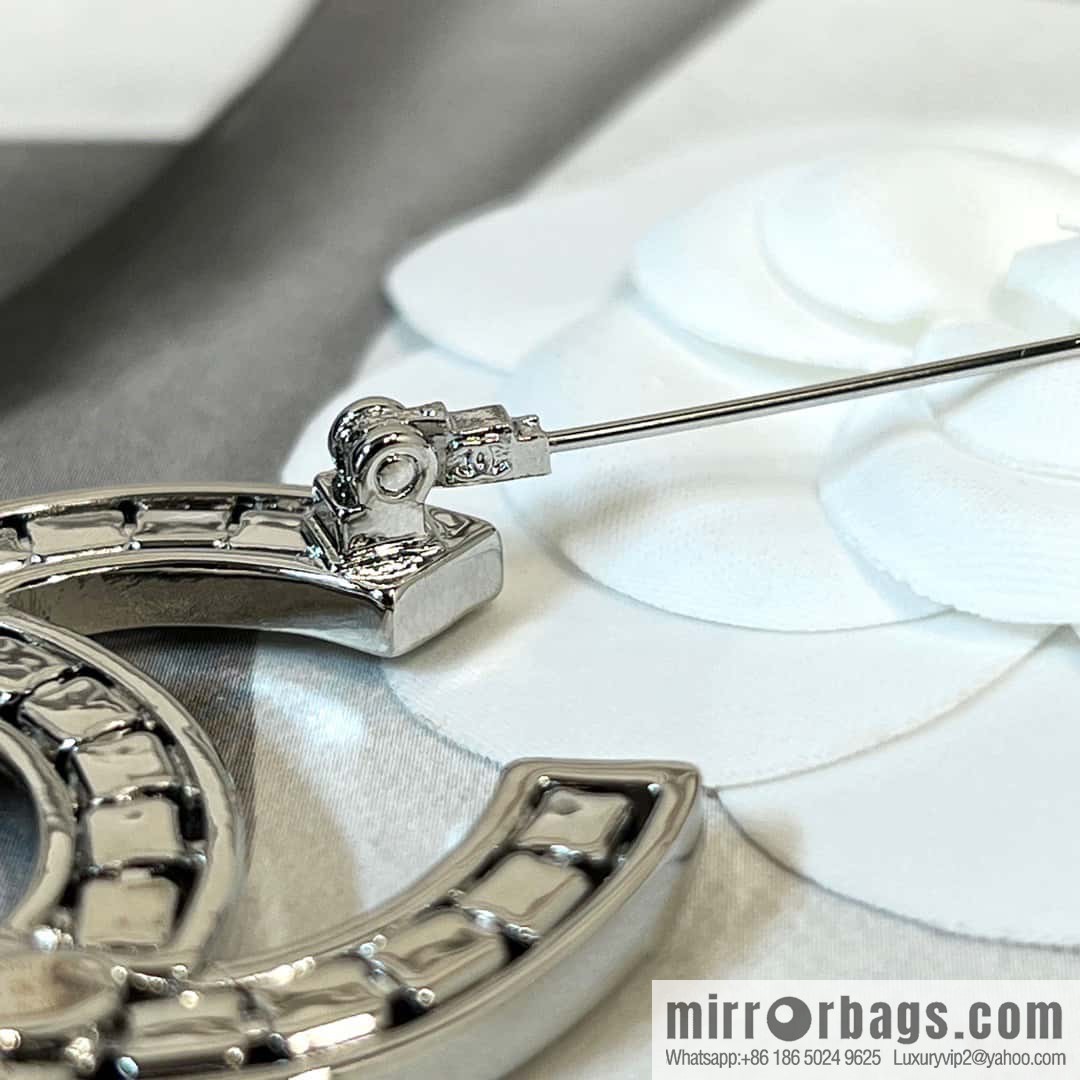 New, Chanel Silver Double C Full Diamond Brooch