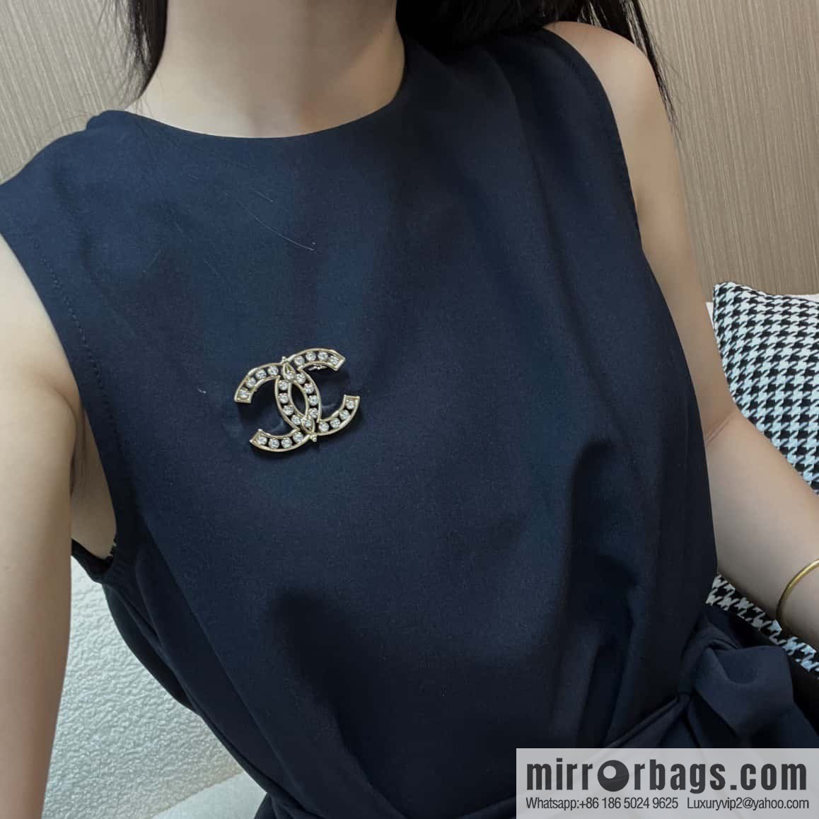 New, Chanel full diamond double c brooch.