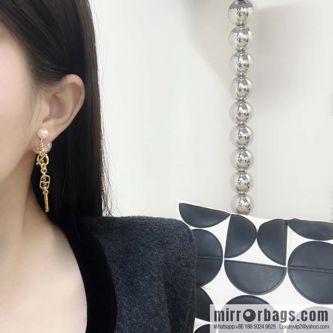 New ☑️ DIOR gold CD size pearl tassel stud earrings