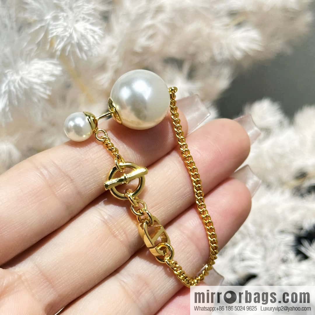 New ☑️ DIOR gold CD size pearl tassel stud earrings