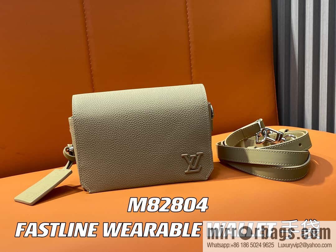 [Boutique‑grade] M82804 apricot, full leather men's bag messenger bag series, new FASTLINE WEARABLE WALLET handbag in autumn and winter
