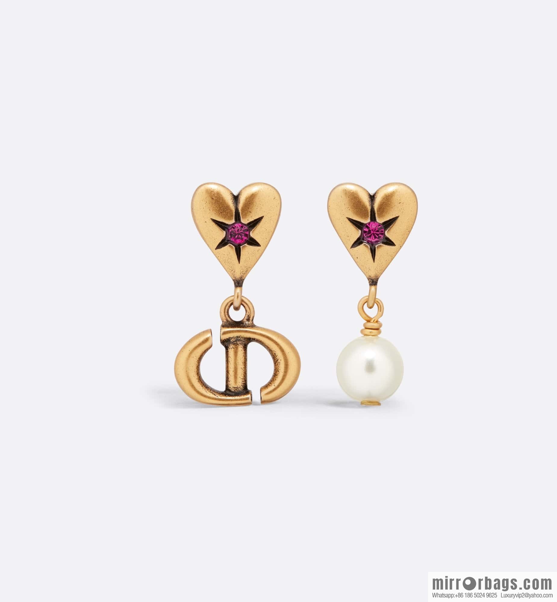 New ☑️ Dior peach heart love CD pearl asymmetrical stud earrings