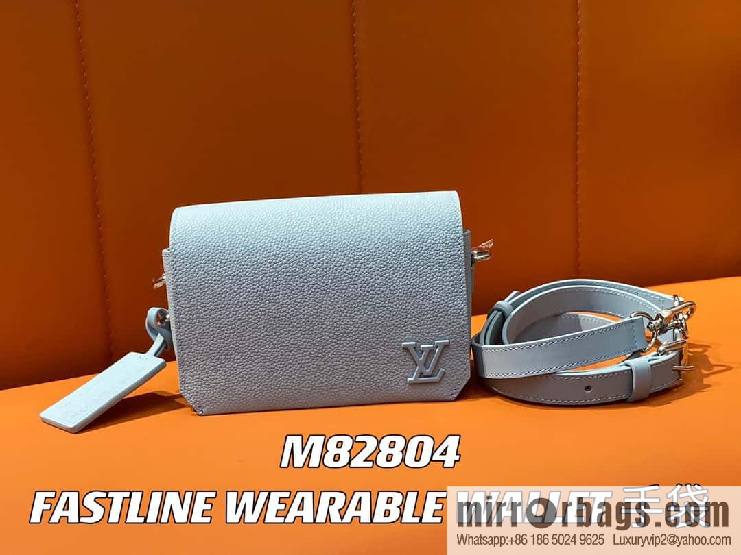[Boutique‑grade] M82804 light blue, full leather men's bag messenger bag series, new FASTLINE WEARABLE WALLET handbag in autumn and winter