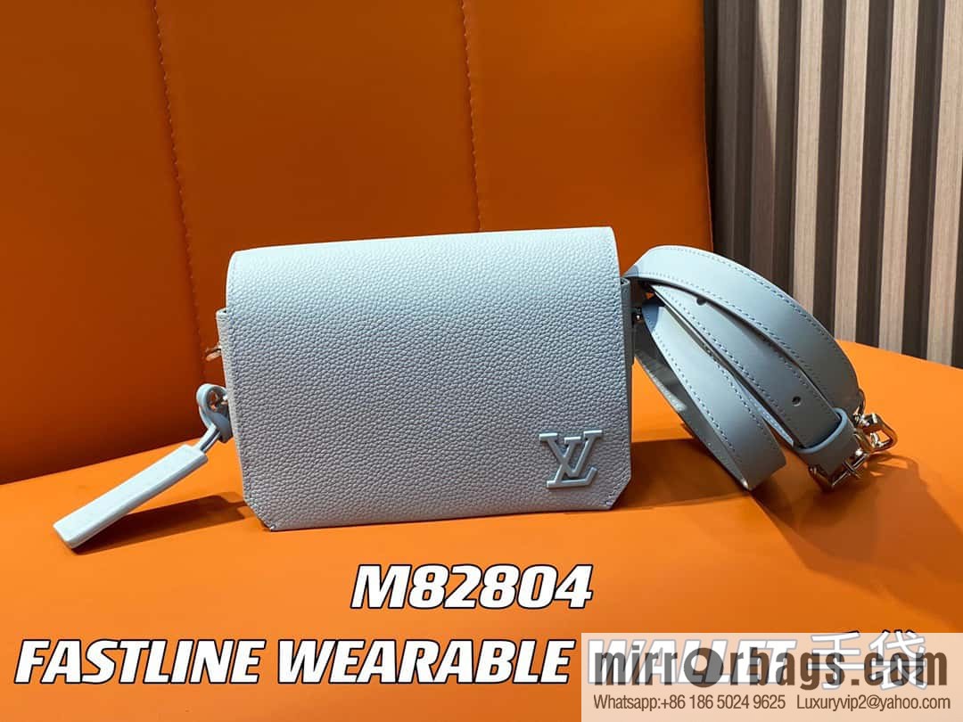 [Boutique‑grade] M82804 light blue, full leather men's bag messenger bag series, new FASTLINE WEARABLE WALLET handbag in autumn and winter