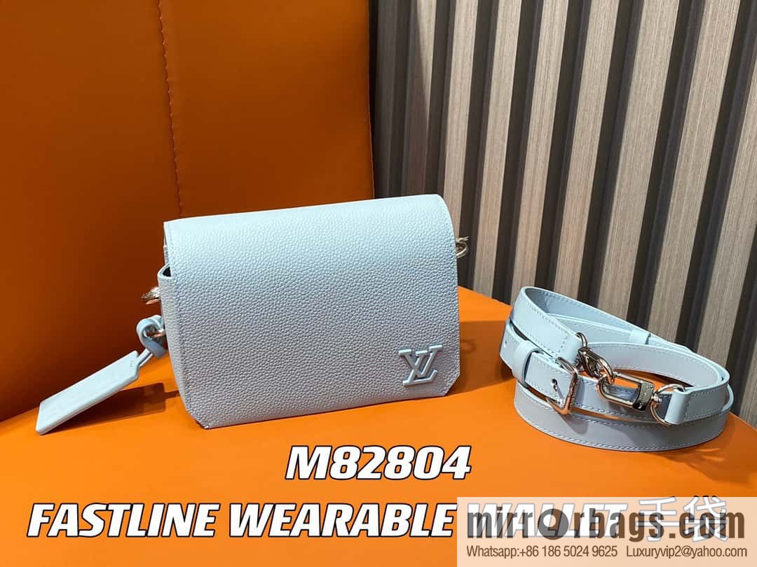 [Boutique‑grade] M82804 light blue, full leather men's bag messenger bag series, new FASTLINE WEARABLE WALLET handbag in autumn and winter