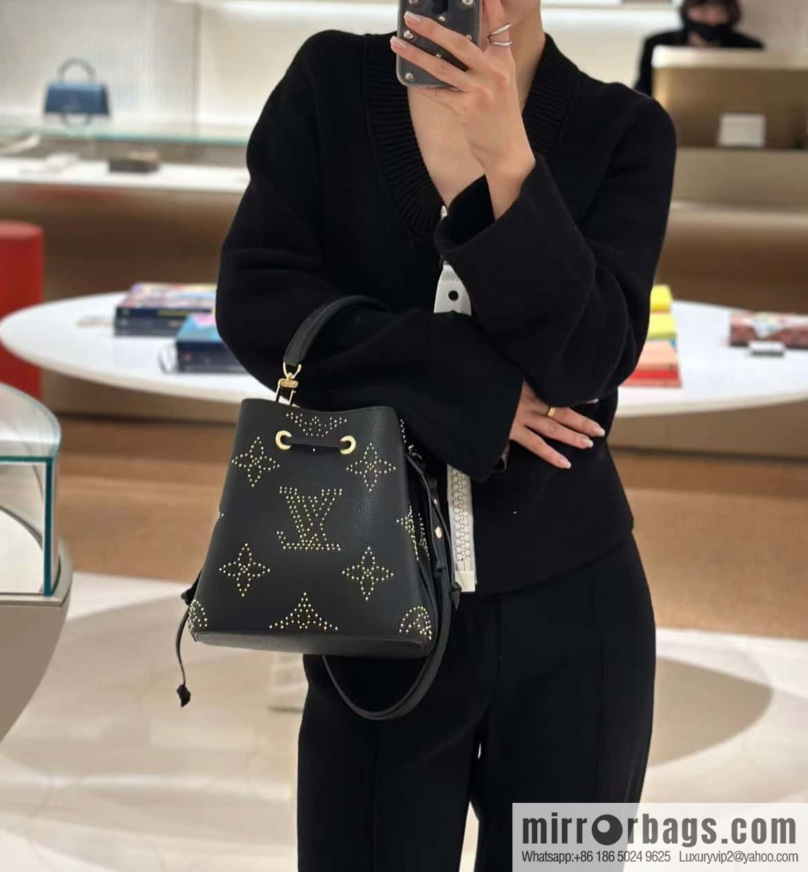 [Premium‑quality] M46734 black full leather willow nail bucket bag series Néo Noé BB bucket bag